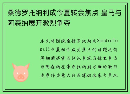桑德罗托纳利成今夏转会焦点 皇马与阿森纳展开激烈争夺